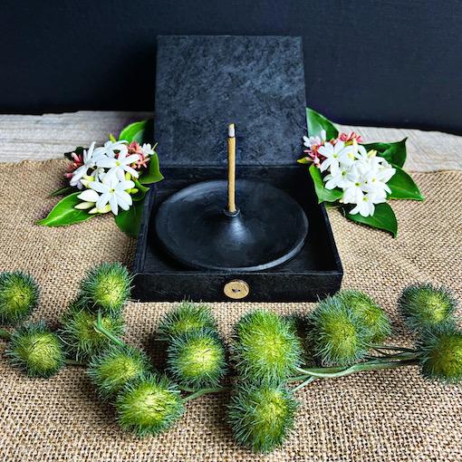 Ceramic Black Plate Incense Holder - Lokta Paper Box